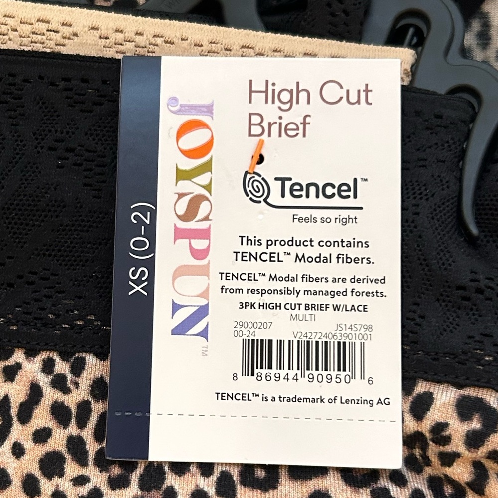 High-Cut XS (0-2) Leopard Print Panties w/Black Lace 2 Packs of 3 Black & Beige - Picture 2 of 4